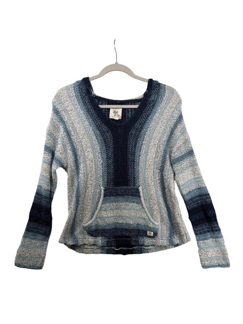 Billabong Womens Sweater Sz M Blue/White Striped Hooded Beachy Kangaroo Pocket
